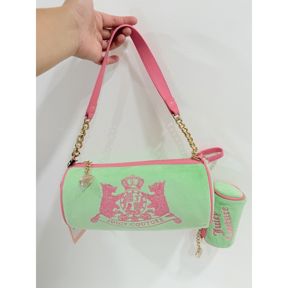 Juicy Couture Choose Scootie Dogs Barrel Satchel Retro Green Pink NWT